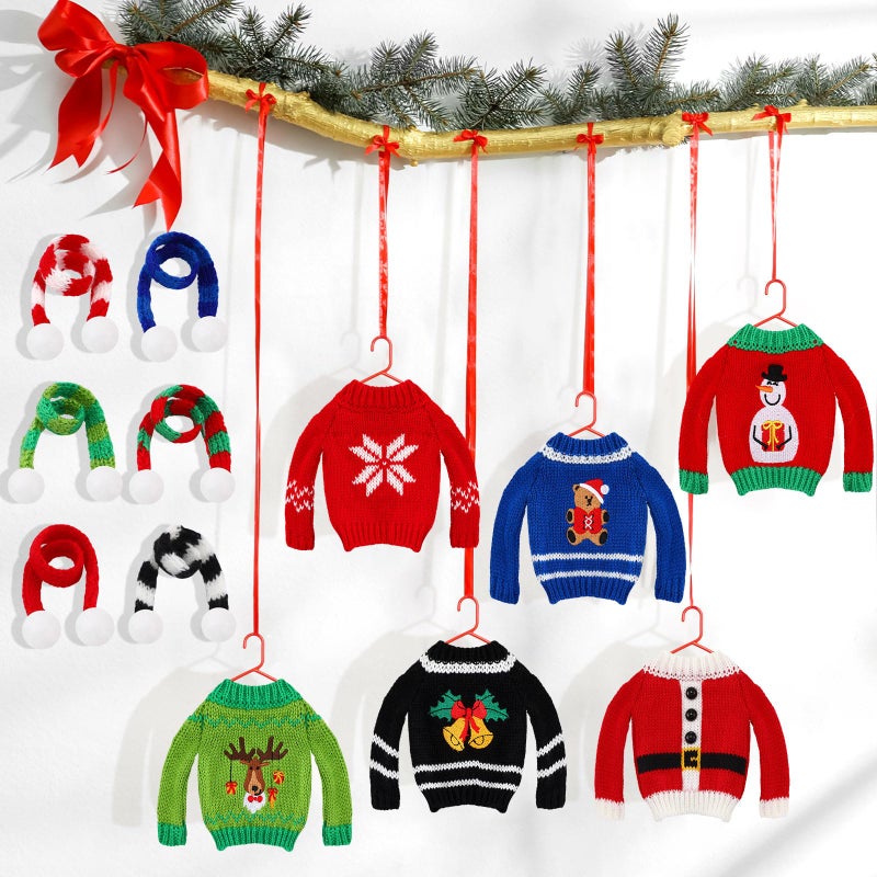 Meanplan 12 Pcs Christmas Doll Clothes Accessories Set Sweater Christmas Doll Scarf Elk Snowflake Xmas Tree Print Small Sweater Knitted Clothing OutfitSnowflake - Image 3