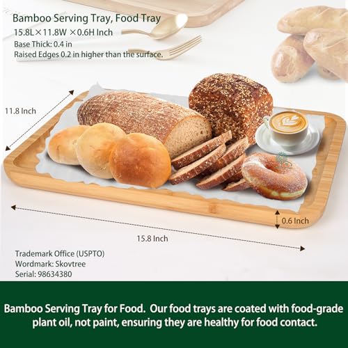 Skovtree Bamboo Serving Tray, Food Tray for Eating and Serving Coffee, Tea, 15.8x11.8 Inch - Image 2