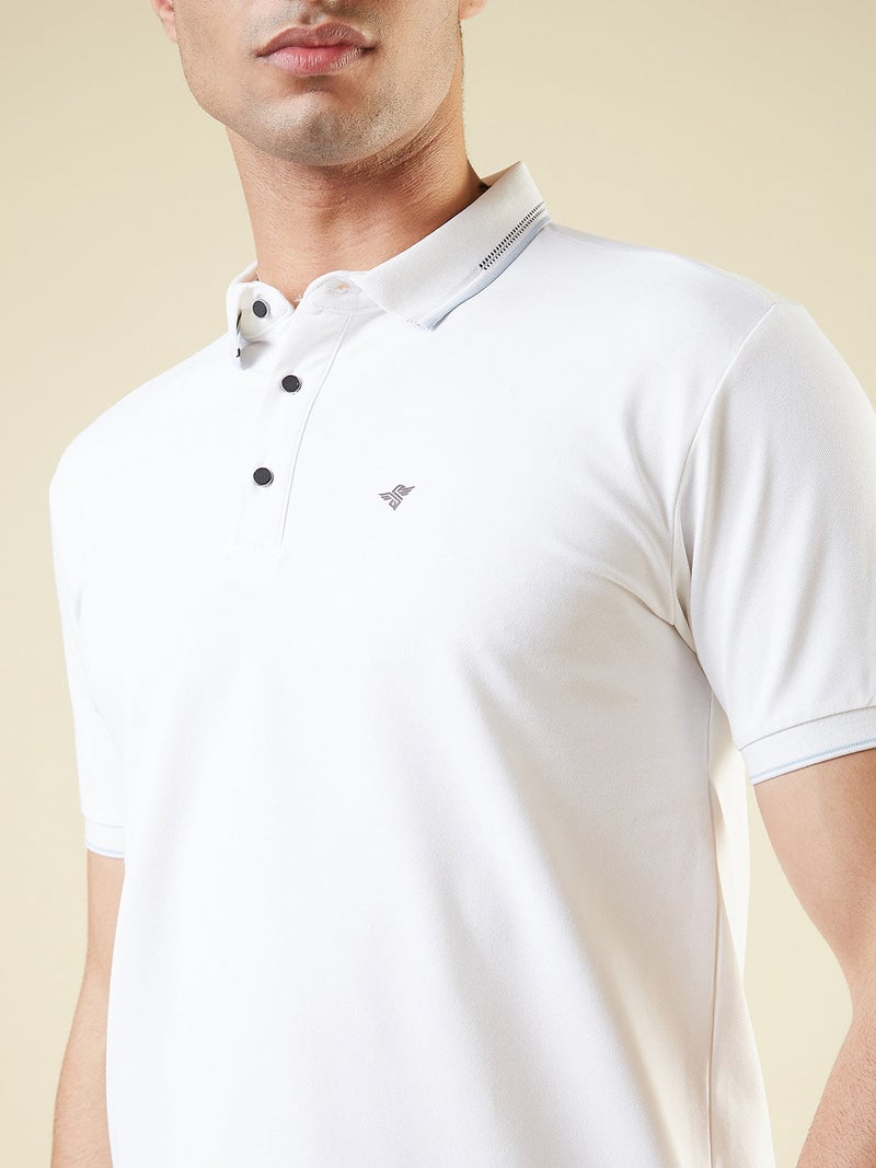 STATUS QUO Solid White Tipping Collar Polo T-shirt - Image 4