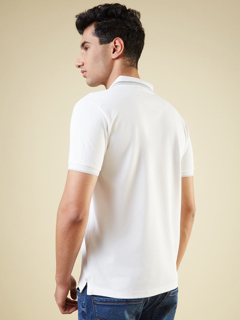 STATUS QUO Solid White Tipping Collar Polo T-shirt - Image 3