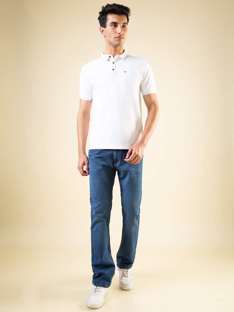STATUS QUO Solid White Tipping Collar Polo T-shirt - Image 5