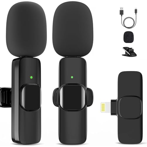 GOGARA Microphone for iPhone 2 Pack Wireless Microphones Mini Mic Lavalier Recording Lapel Mic PlugPlay Clip On Microphone with Noise Reduction for InterviewTiktok for iPhone14 and Below - Image 1