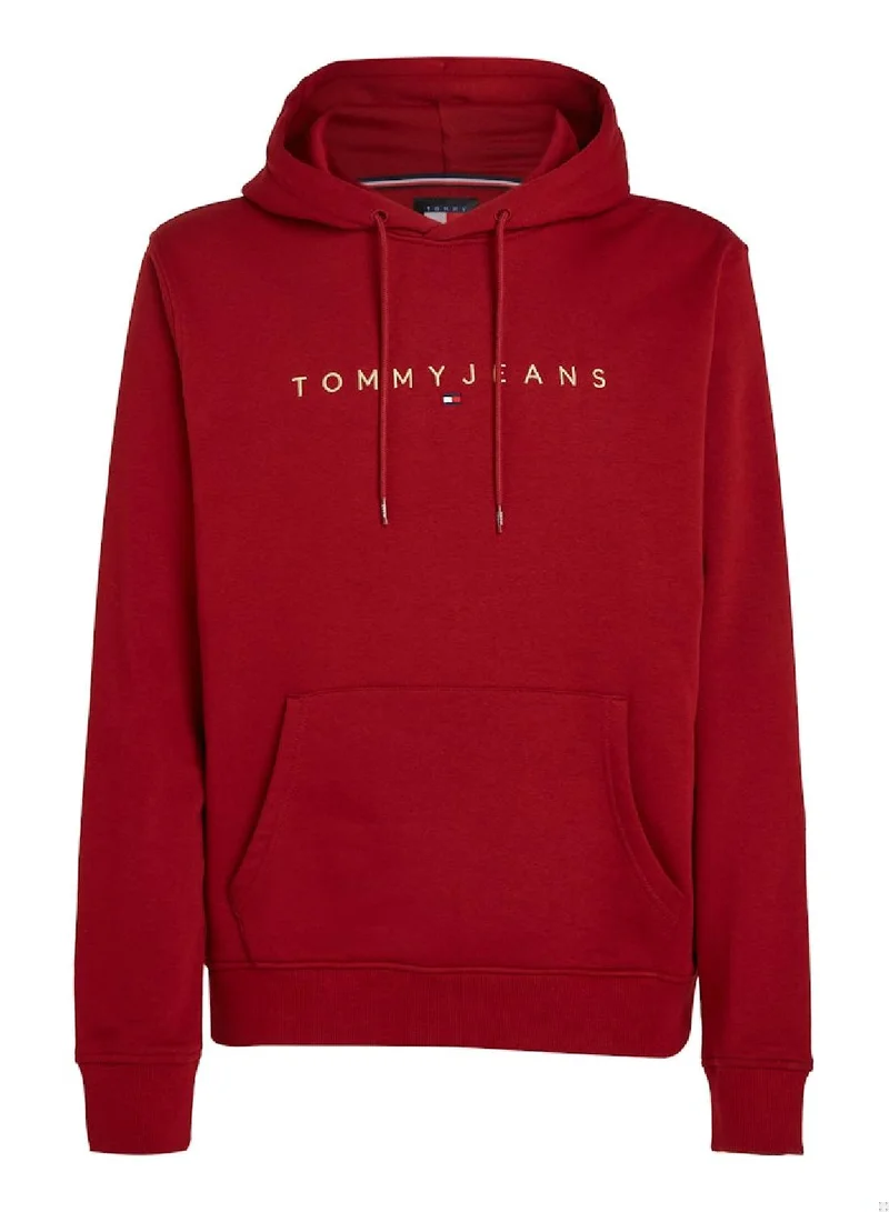 TOMMY JEANS Men's Regular Fit Linear Hoodie , Red - Cotton