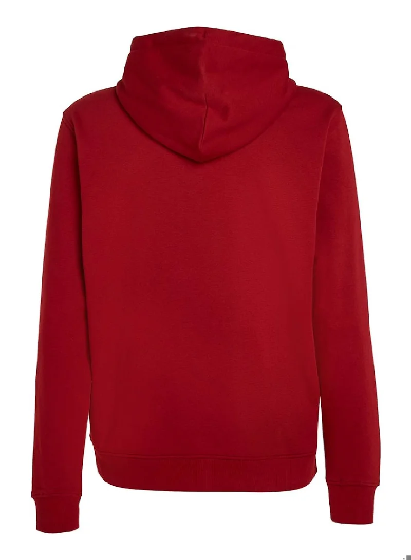 TOMMY JEANS Men's Regular Fit Linear Hoodie , Red - Cotton
