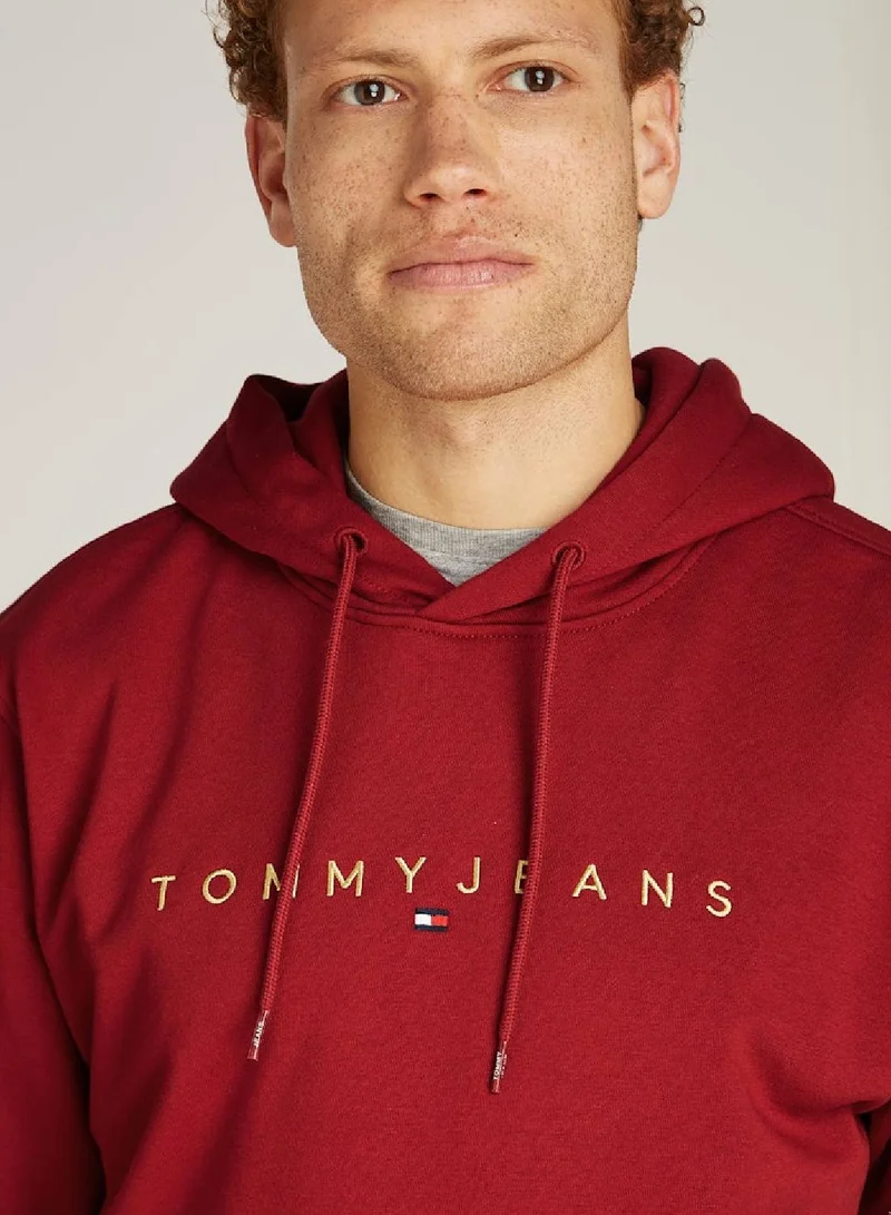 TOMMY JEANS Men's Regular Fit Linear Hoodie , Red - Cotton