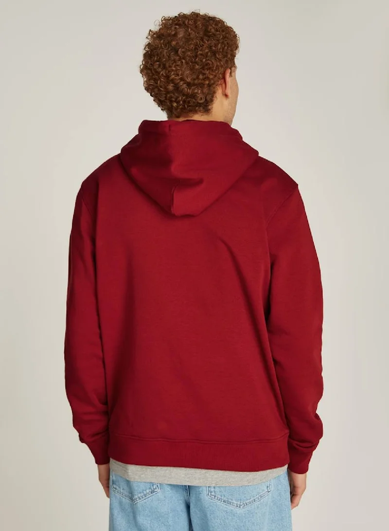 TOMMY JEANS Men's Regular Fit Linear Hoodie , Red - Cotton