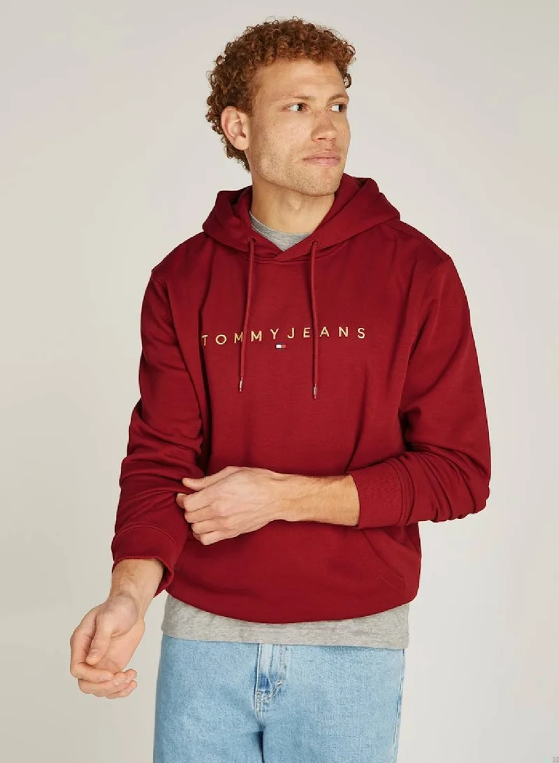 TOMMY JEANS Men's Regular Fit Linear Hoodie , Red - Cotton