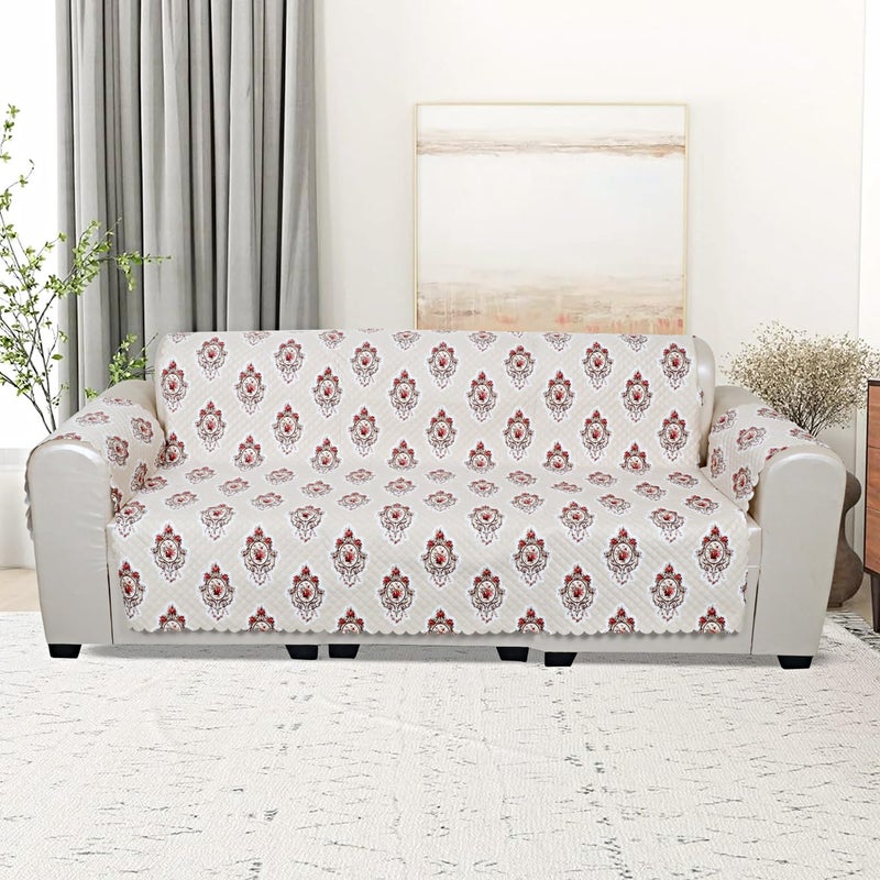 KINGLY Velvet Quilted Universal Elastic Sofa Cover Non-Slip Sofa Protector 5 Seater Armchair Cover with Machine Washable Adjustable Elastic Straps (3+2 Seater) (Beige) - Image 5