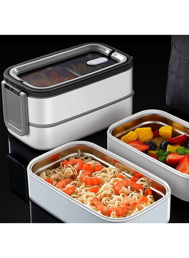 Arabest - Stainless Steel Double Bento Box,2 Layer Leak-Proof Bento Box,Work Food Storage Box with Divider with Storage Bag for Kids and Adults(Grey) - Image 1