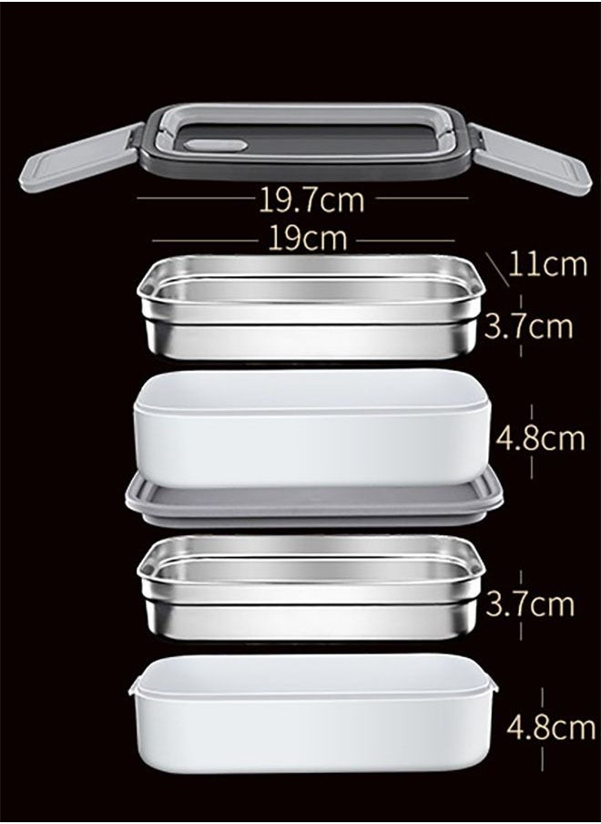 Arabest - Stainless Steel Double Bento Box,2 Layer Leak-Proof Bento Box,Work Food Storage Box with Divider with Storage Bag for Kids and Adults(Grey) - Image 1