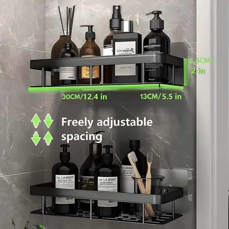 MATSON Aluminium Self Adhesive Bathroom Organizer, Bathroom Shelves, Bathroom Shelf, Wall Stand, Bathroom Organiser Without Drill, Bathroom Accessories, Bathroom Racks [Black] - Image 2