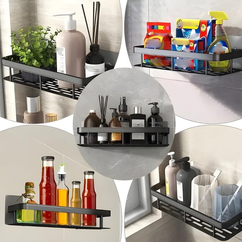 MATSON Aluminium Self Adhesive Bathroom Organizer, Bathroom Shelves, Bathroom Shelf, Wall Stand, Bathroom Organiser Without Drill, Bathroom Accessories, Bathroom Racks [Black] - Image 5