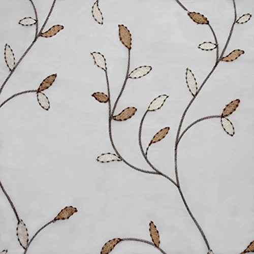 Creative Home Ideas Wavy Leaves, Embroidered Window Curtain with Grommets, Extra Wide Single Panel, 100% Polyester, Light Filtering, Sheer, Modern Drapes, 54" x 84", Chocolate - Image 3
