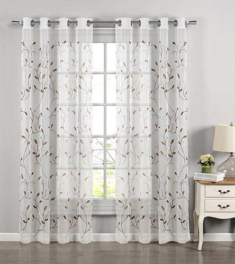 Creative Home Ideas Wavy Leaves, Embroidered Window Curtain with Grommets, Extra Wide Single Panel, 100% Polyester, Light Filtering, Sheer, Modern Drapes, 54" x 84", Chocolate - Image 4