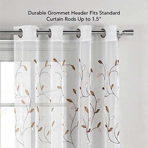 Creative Home Ideas Wavy Leaves, Embroidered Window Curtain with Grommets, Extra Wide Single Panel, 100% Polyester, Light Filtering, Sheer, Modern Drapes, 54" x 84", Chocolate - Image 5