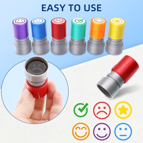 WAHXIAOSW 6pcs Rubber Teacher Stamps for Grading, Self-Inking, Office Stationery Stamps, Vibrant Colors, Best Homework Stamps, Encouraging Classroom Comments(Smiley Stamps) - Image 3