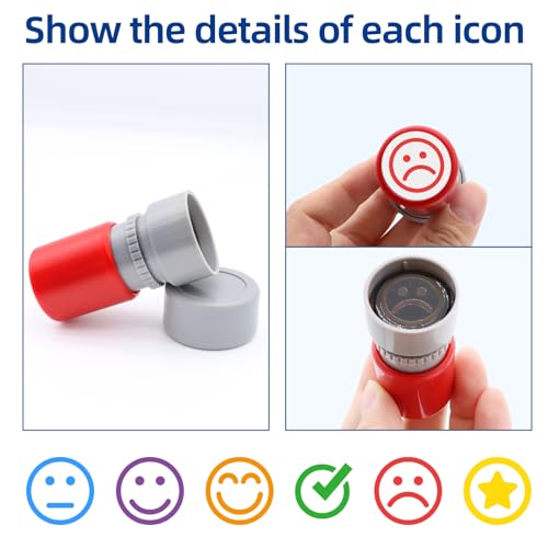 WAHXIAOSW 6pcs Rubber Teacher Stamps for Grading, Self-Inking, Office Stationery Stamps, Vibrant Colors, Best Homework Stamps, Encouraging Classroom Comments(Smiley Stamps) - Image 5