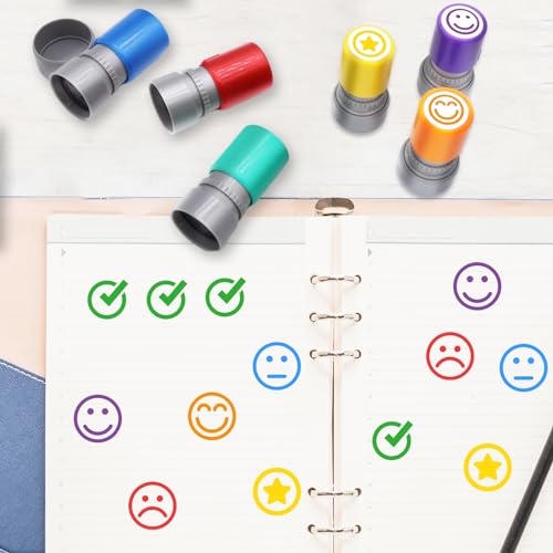WAHXIAOSW 6pcs Rubber Teacher Stamps for Grading, Self-Inking, Office Stationery Stamps, Vibrant Colors, Best Homework Stamps, Encouraging Classroom Comments(Smiley Stamps) - Image 4