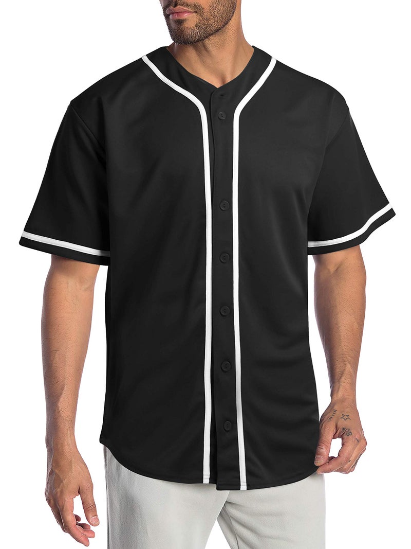Hat and Beyond Mens Baseball Jersey Stripe Button Down Shirts Team Sports Uniforms (Small,1DL01_Black) - Image 1