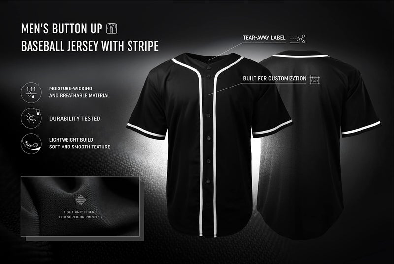 Hat and Beyond Mens Baseball Jersey Stripe Button Down Shirts Team Sports Uniforms (Small,1DL01_Black) - Image 5