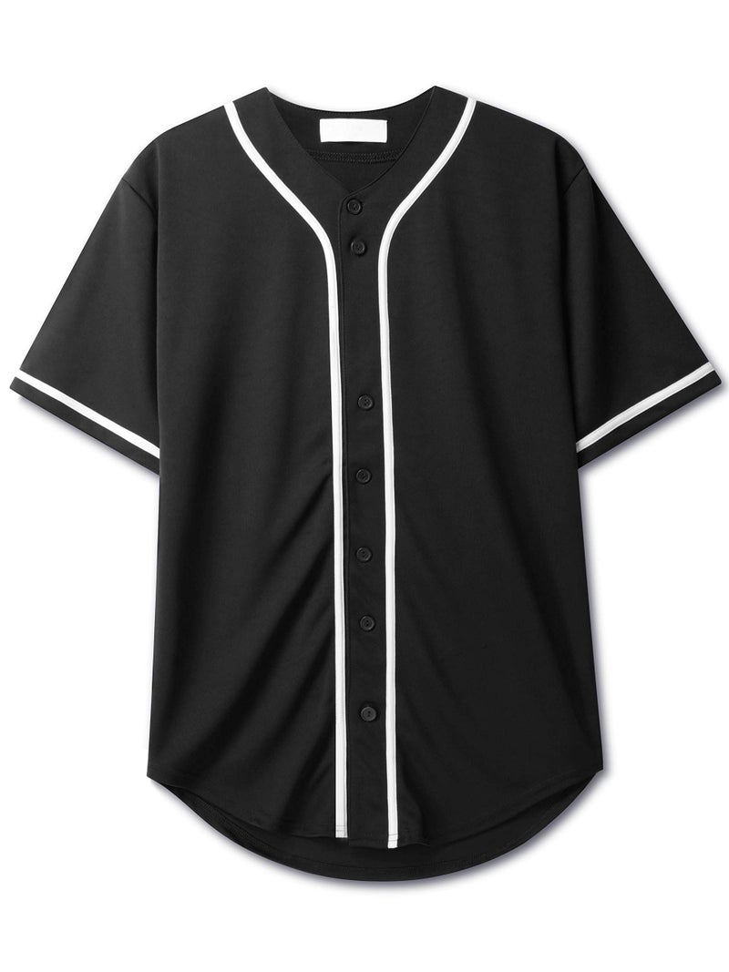 Hat and Beyond Mens Baseball Jersey Stripe Button Down Shirts Team Sports Uniforms (Small,1DL01_Black) - Image 3