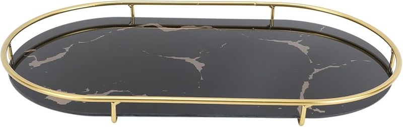 صينية سوداء قاعدية بيضاوية منظم الحمام صينية منضدة الزينة حامل مستحضرات التجميل للمناشف الورقية المناديل - Image 4