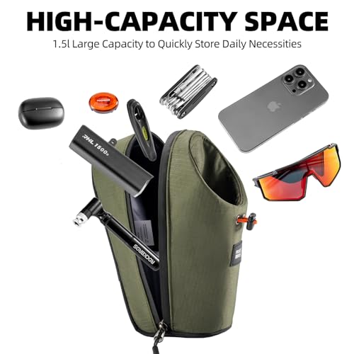 ROCKBROS Electric Scooter Bag, Bike Handlebar Bag with External Water Bottle Holder, Prorietary Magnetic Snap 1.5L Storage Bag for Electric Scooters, Ebike and Folding Bicycles, Green - Image 4