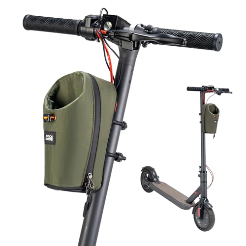 ROCKBROS Electric Scooter Bag, Bike Handlebar Bag with External Water Bottle Holder, Prorietary Magnetic Snap 1.5L Storage Bag for Electric Scooters, Ebike and Folding Bicycles, Green - Image 1