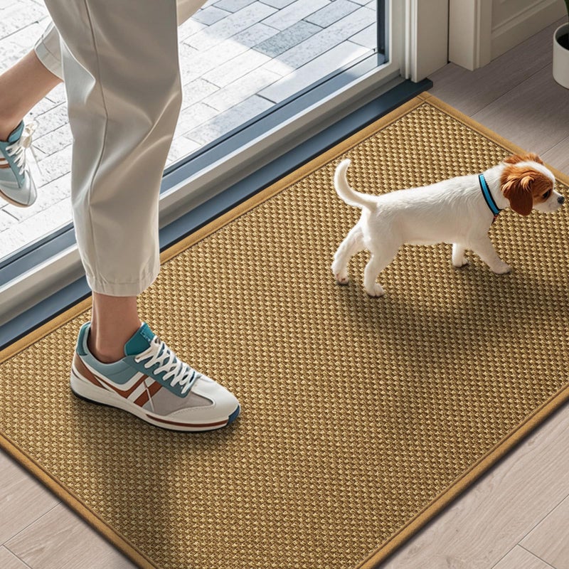 LEKEEPGO Door Mat 17"x29", Low-Profile Door Mat Indoor Entrance, Non Slip Rubber Backing Front Indoor Door Mats, Washable Absorbent Entry Doormat Inside Door Mats Resist Dirt Entryway Mat, Light Brown - Image 1