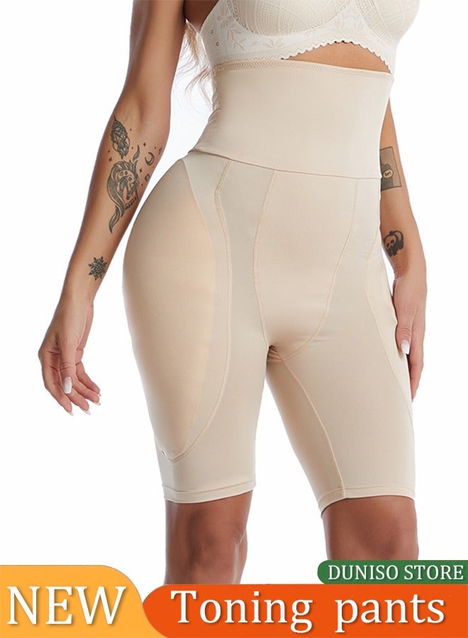 DUNISO Women's high waisted shapewear shorts，tummy control shorts with sponge pad for abdominal control, breathable and soft, suitable for postpartum shapewear or daily wear, beige, size M  - Image 1
