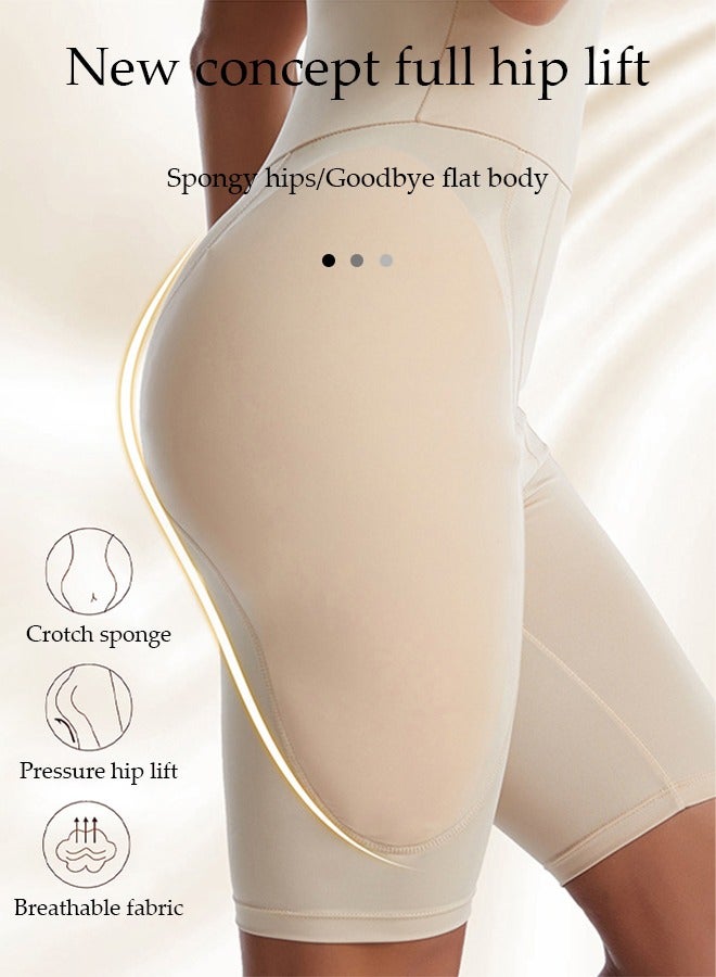 DUNISO Women's high waisted shapewear shorts，tummy control shorts with sponge pad for abdominal control, breathable and soft, suitable for postpartum shapewear or daily wear, beige, size M  - Image 5