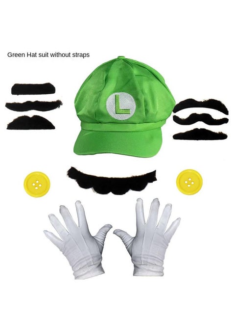 Super Mario Brother Luigi Game Beard Set 2 Buttons+A hat+A Set Of Beards