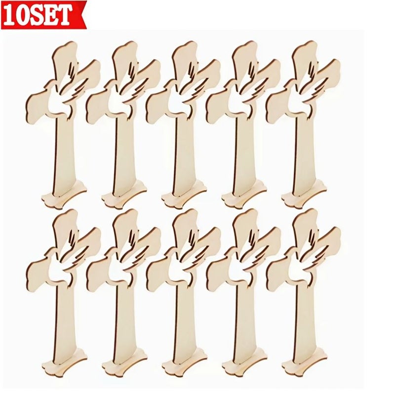 Wooden Cross Shaped Ornaments 10 Set Hollow Design for Home Decor Party - Image 1