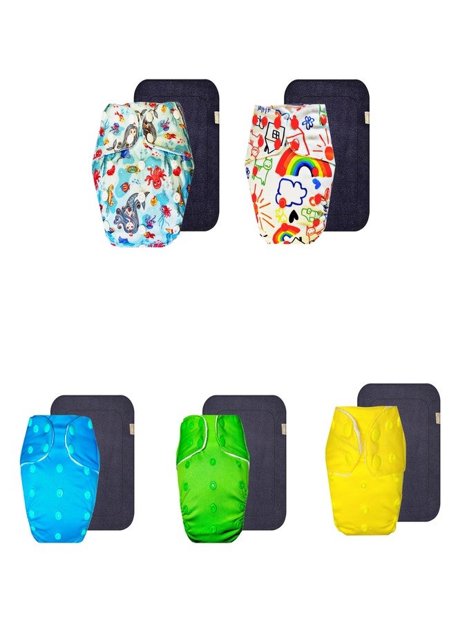 Dumbledo Premium Cloth Diaper with Gray Insert (Pack of 5) | Snug Fit | Leakproof | Easy to Clean | Worry-Free Diapering | 3 Months - 3 Years | Unisex Baby - Image 1