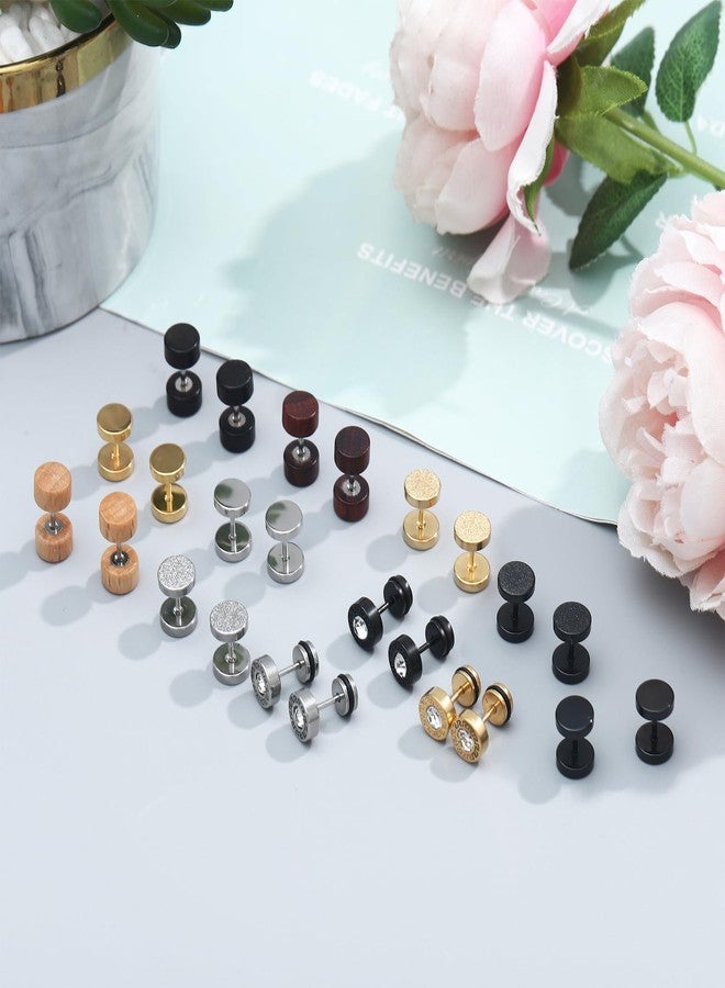 SUBANG 12 Pairs Stainless Steel Stud Earrings for Men Faux Gauges Earrings Hypoallergenic Earrings Flatback Earrings Screw Back Earrings for Women Men - Image 3