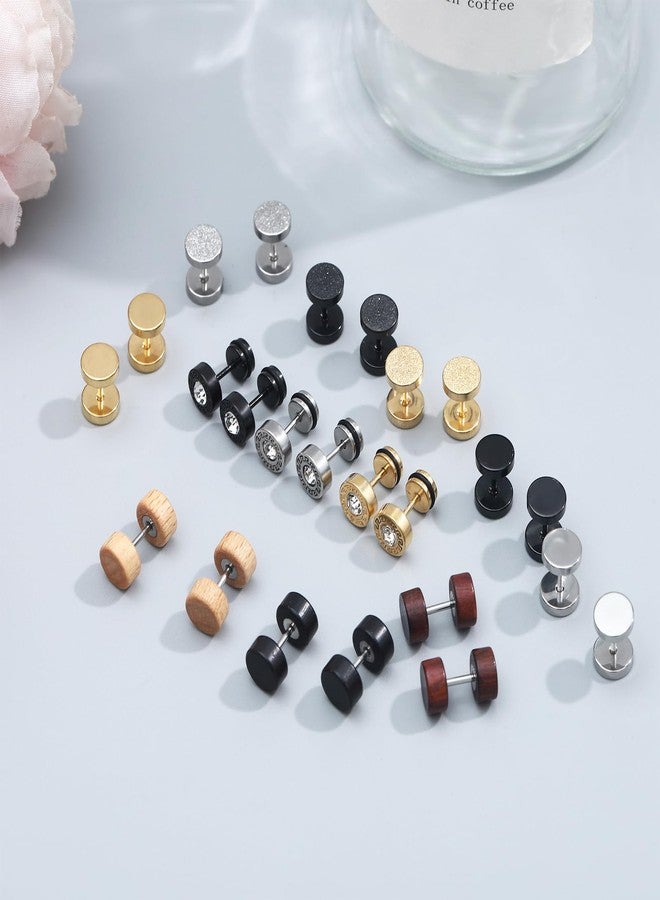 SUBANG 12 Pairs Stainless Steel Stud Earrings for Men Faux Gauges Earrings Hypoallergenic Earrings Flatback Earrings Screw Back Earrings for Women Men - Image 4