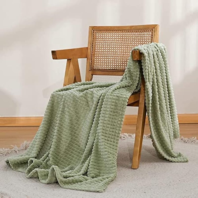 Loquat Flannel Fleece Blanket, 230GSM Super Soft Luxury Warm Throw Blanket with Stereoscopic Grid Design, Suitable for All Seasons, Perfect for Women Kids(Sage Green, 50x70) - Image 1