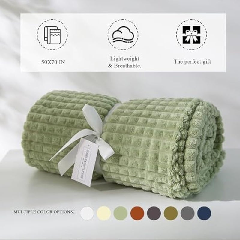 Loquat Flannel Fleece Blanket, 230GSM Super Soft Luxury Warm Throw Blanket with Stereoscopic Grid Design, Suitable for All Seasons, Perfect for Women Kids(Sage Green, 50x70) - Image 4