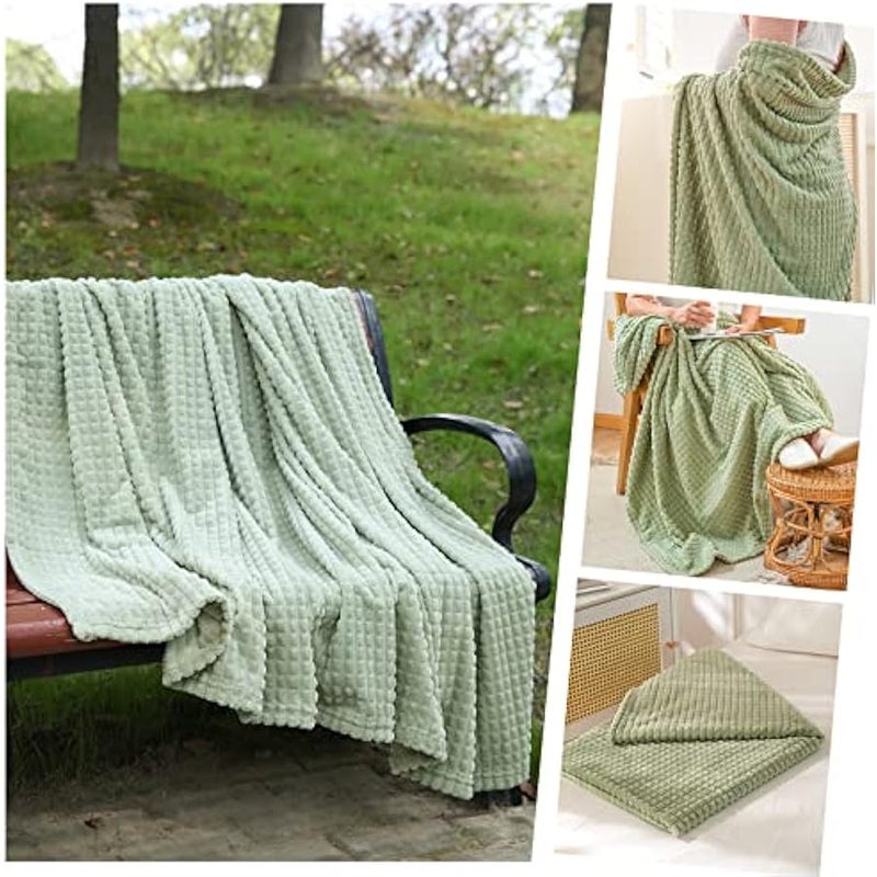 Loquat Flannel Fleece Blanket, 230GSM Super Soft Luxury Warm Throw Blanket with Stereoscopic Grid Design, Suitable for All Seasons, Perfect for Women Kids(Sage Green, 50x70) - Image 5