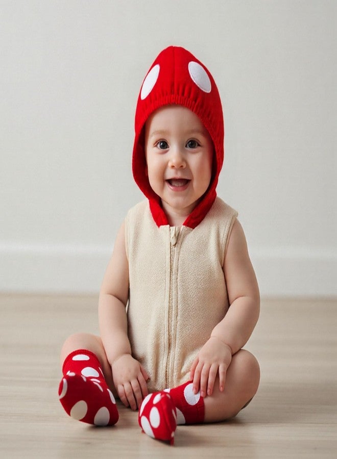 Pudcoco Infant Toddler Baby Boys Girls Halloween Costume Sleeveless Hoodie Romper Bodysuit and Leg Warmers Outfit Set (Red Mushroom, 12-18 Months) - Image 2