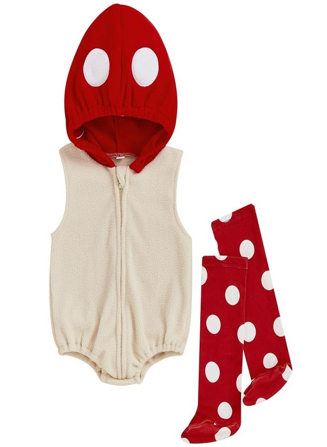 Pudcoco Infant Toddler Baby Boys Girls Halloween Costume Sleeveless Hoodie Romper Bodysuit and Leg Warmers Outfit Set (Red Mushroom, 12-18 Months) - Image 1