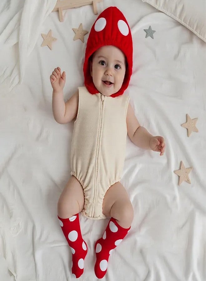 Pudcoco Infant Toddler Baby Boys Girls Halloween Costume Sleeveless Hoodie Romper Bodysuit and Leg Warmers Outfit Set (Red Mushroom, 12-18 Months) - Image 3