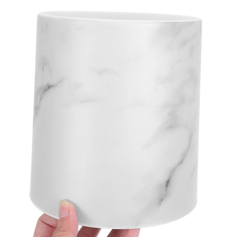 Marble Pattern Small Desktop Trash Can White Wastebasket for Office Kitchen - Image 4