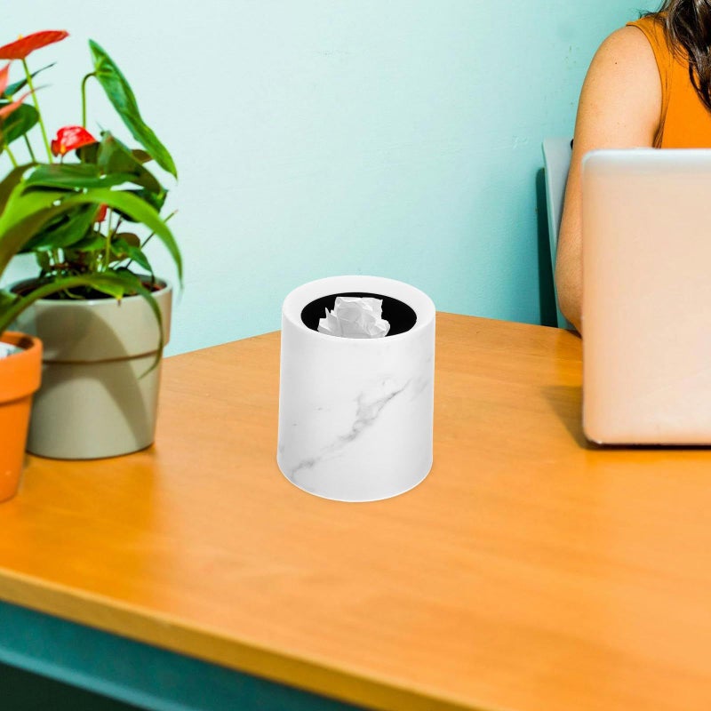 Marble Pattern Small Desktop Trash Can White Wastebasket for Office Kitchen - Image 5