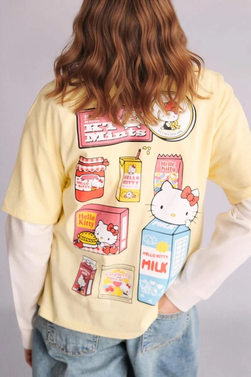 ديفاكتو Girl Oversize Fit Hello Kitty Licensed Short Sleeve T-Shirt