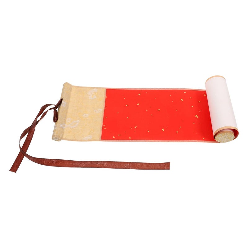 Red Gold Xuan Rice Paper Scroll Roll with Wooden Rods for Calligraphy Practice Painting Display - Image 2