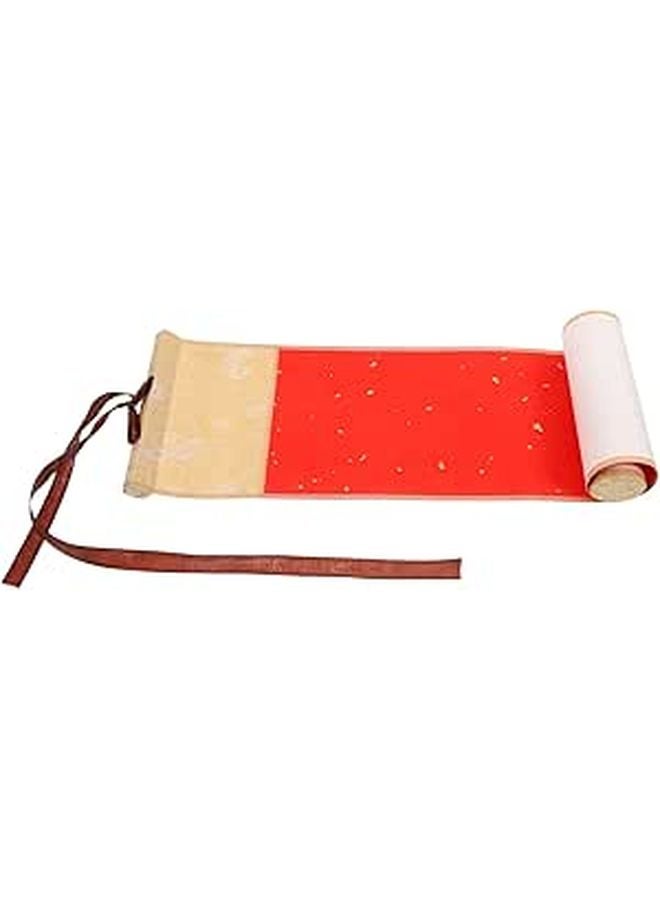 Red Gold Xuan Rice Paper Scroll Roll with Wooden Rods for Calligraphy Practice Painting Display - Image 1