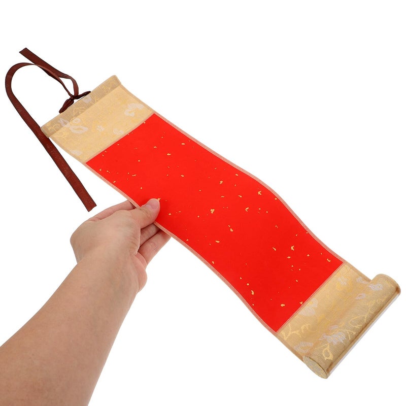Red Gold Xuan Rice Paper Scroll Roll with Wooden Rods for Calligraphy Practice Painting Display - Image 5
