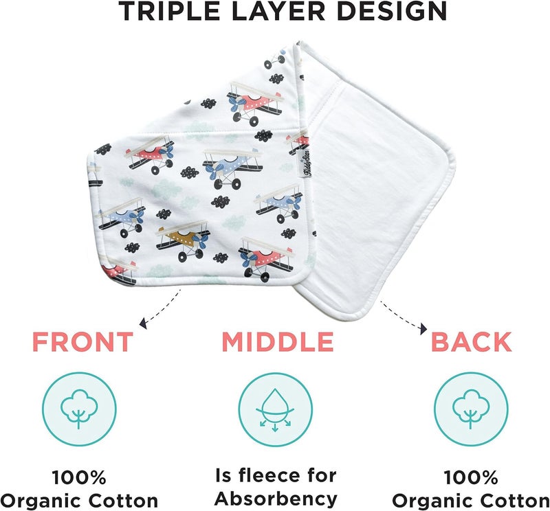 KiddyStar 5-Pack Organic Cotton Burp Cloths â€“ Large, Ultra-Soft 3-Layer Towels for Burping, Shoulder & Hand Use, Highly Absorbent - Image 2