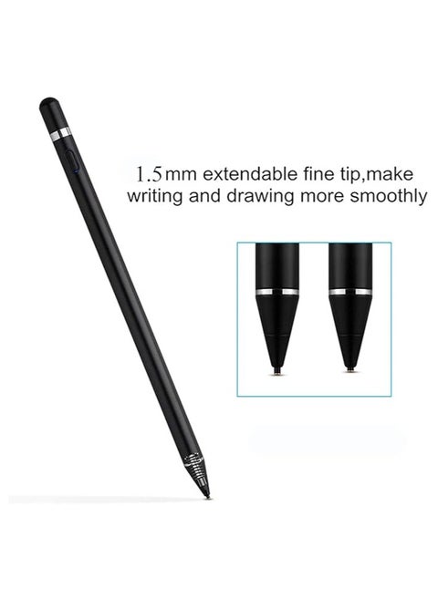 Active Stylus Pen for Android,iOS, iPad/iPad 2/New iPad 3/iPad4/iPad Pro/iPad Mini/iPad Mini 2/3 /4 and Most Tablet,1.5mm Fine Point Rechargeable Digital Stylus Pen (Black)